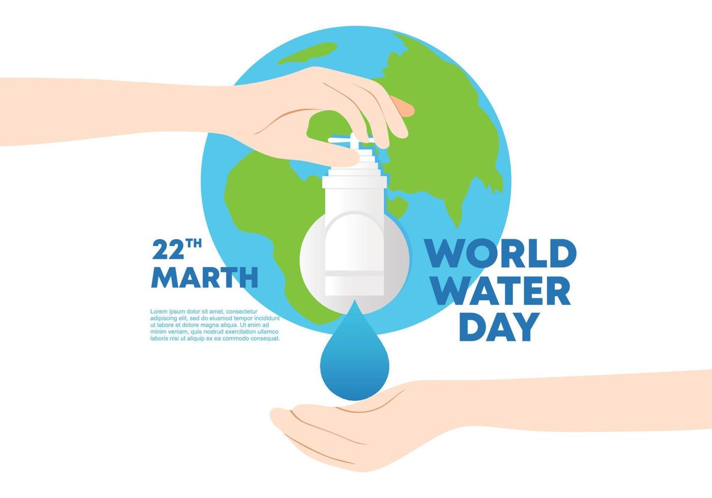 världens vatten dag affisch banner bakgrund med världen jorden och pump vektor