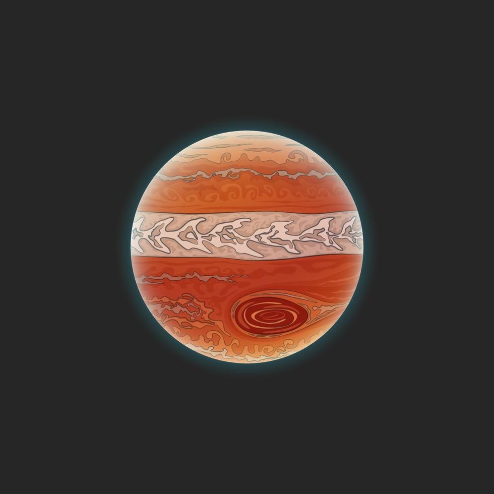 Cartoon-Jupiter. Der Planet ist auf einem dunklen Hintergrund isoliert. vektor