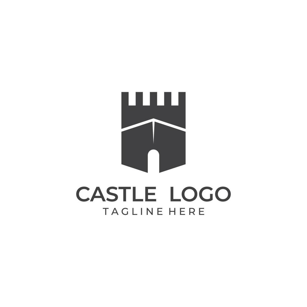 schloss logo silhouette, schloss logo mit schild kombination design vektor illustration vorlage.