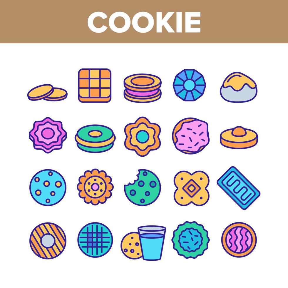 Cookie-gebackene Dessert-Sammlung Symbole Set Vektor