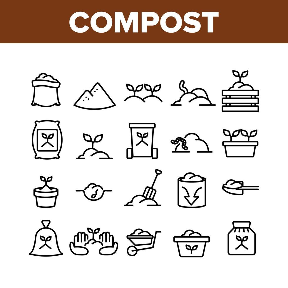 kompost marken jord samling ikoner set vektor