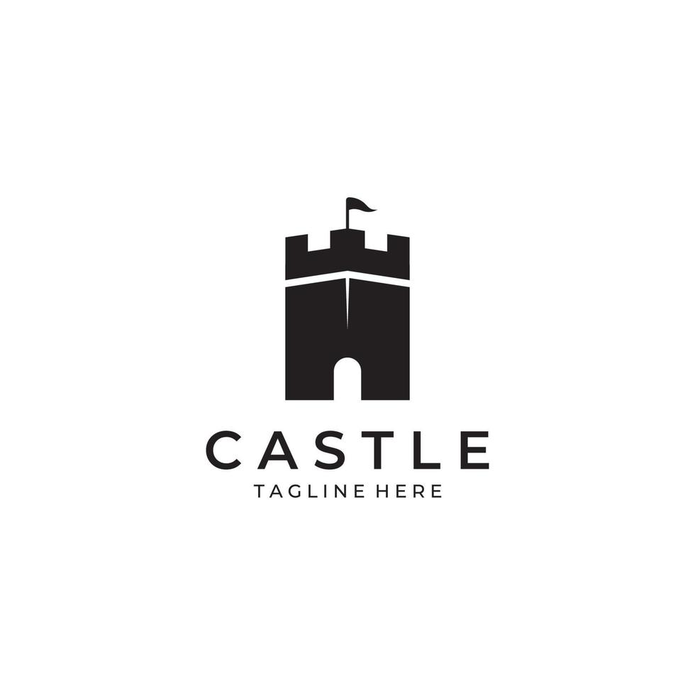 schloss logo silhouette, schloss logo mit schild kombination design vektor illustration vorlage.