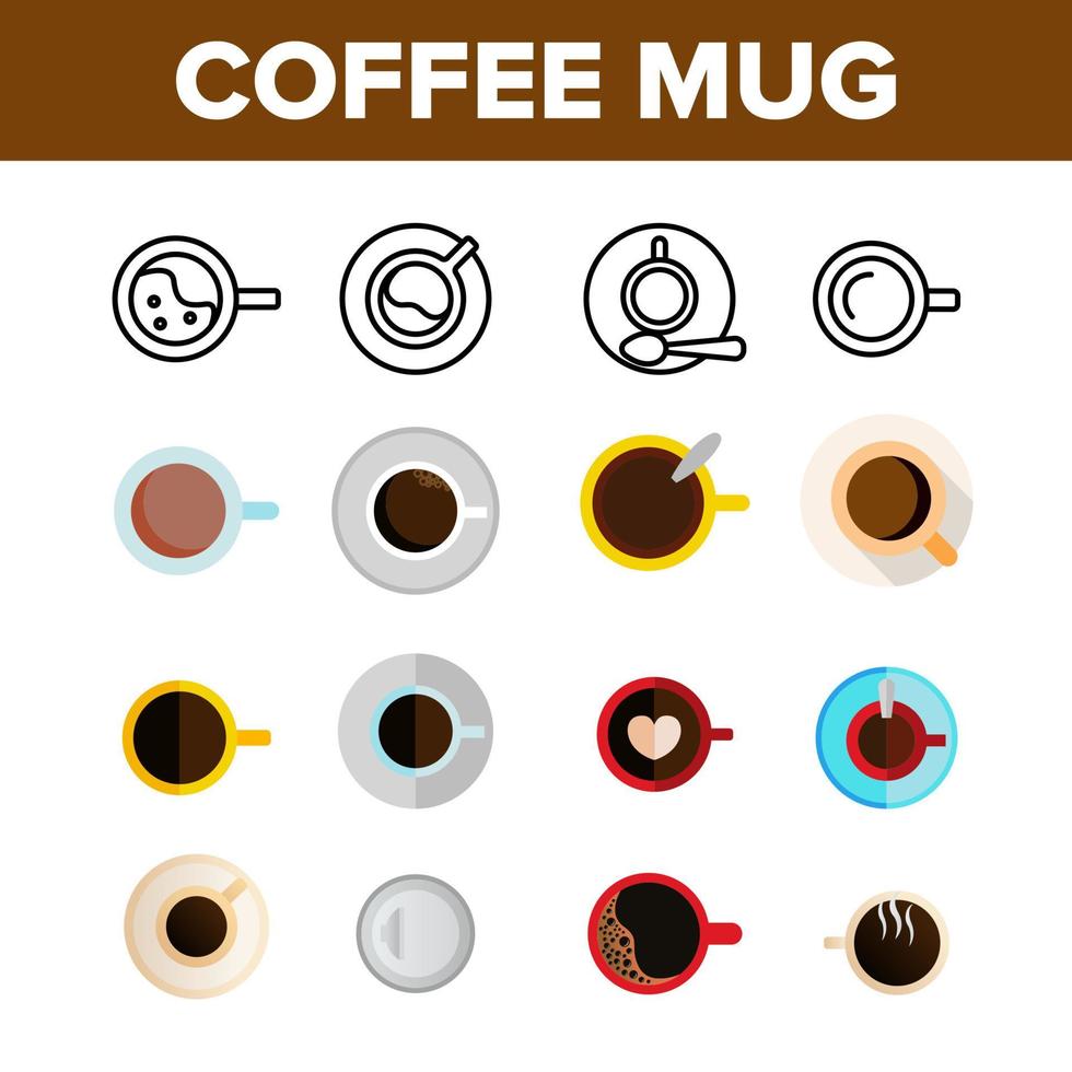 Kaffeetassen Draufsicht Vektor Farbsymbole gesetzt