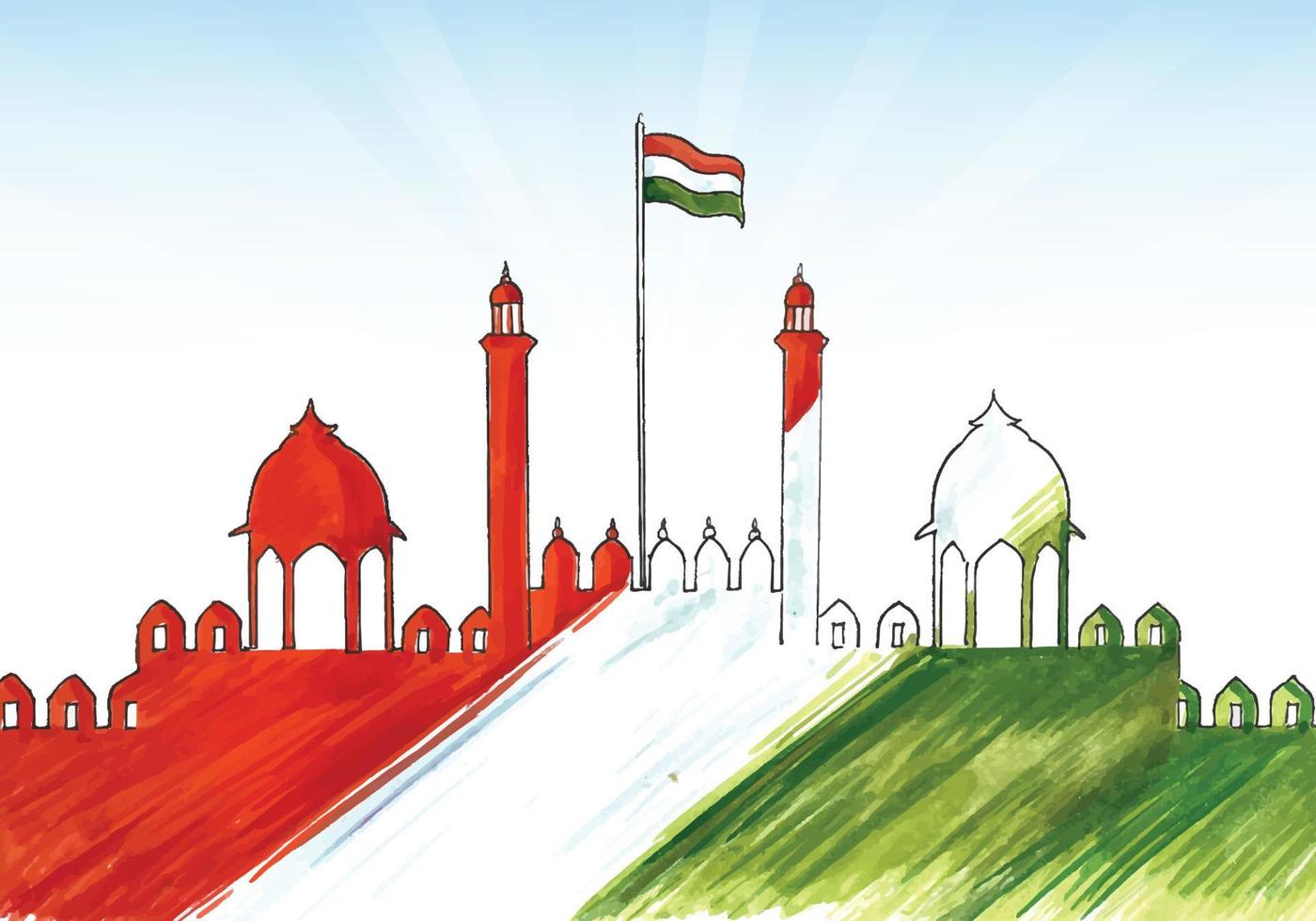 Indiens självständighetsfirande den 15 augusti med lal kila-bakgrund vektor