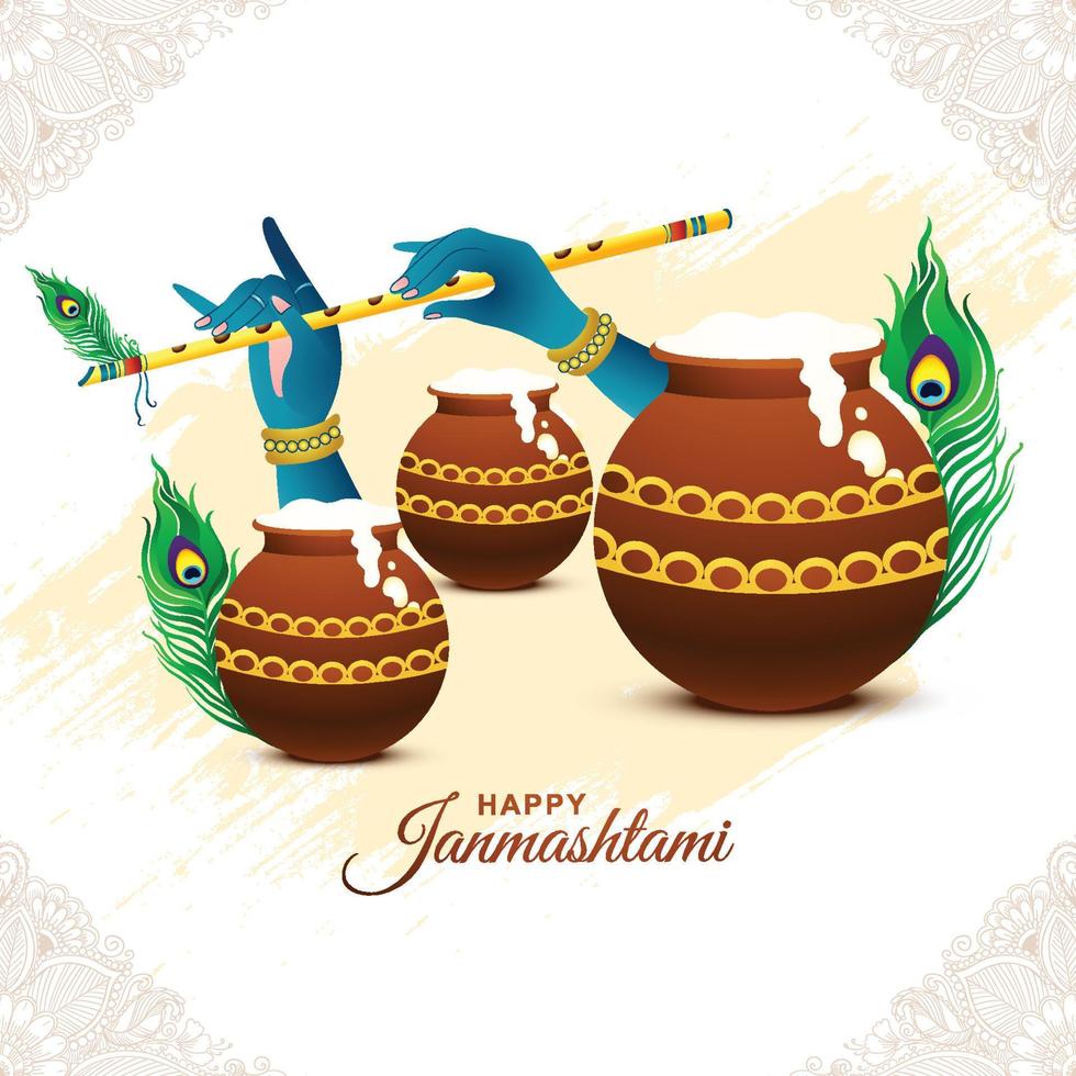 glad janmashtami indisk festival dahi handi firande bakgrund vektor