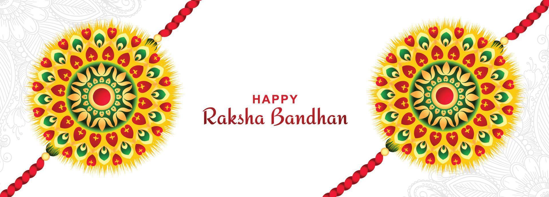 glad raksha bandhan på dekorativ rakhi festival banner bakgrund vektor