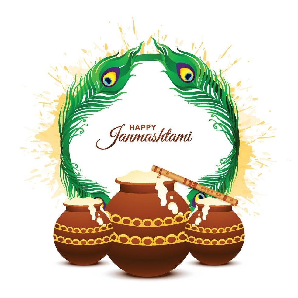 schöne illustration von dahi handi für hindu-festival shree krishna janmashtami kartenhintergrund vektor