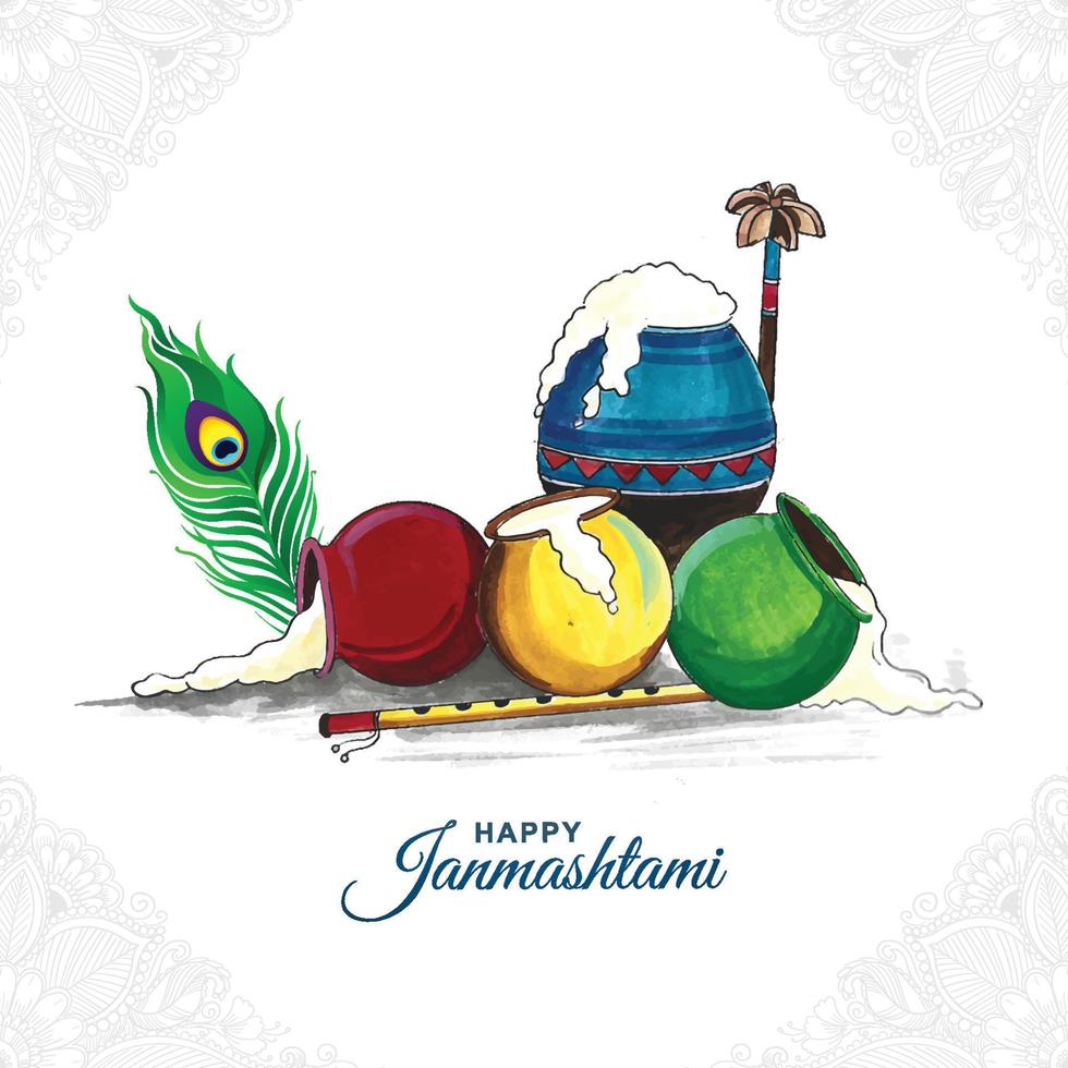 glad janmashtami festival illustration av dahi handi firande bakgrund vektor