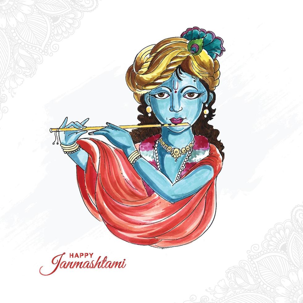 lord krishna indischer gott glücklicher janmashtami festivalfeiertagskartenhintergrund vektor