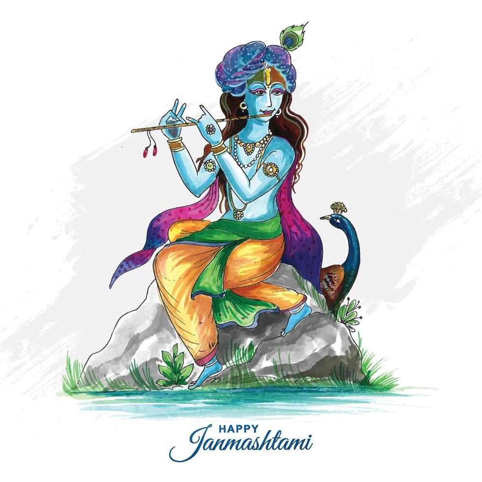 lord krishna janmashtami religiöser feiertagskartenhintergrund vektor