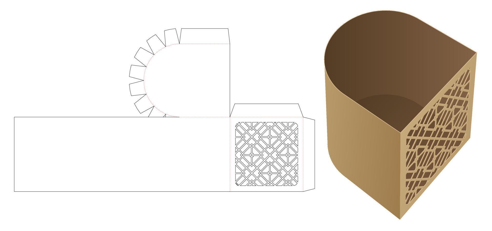 runde schale aus karton mit schablone mit geometrischem muster, gestanzte vorlage und 3d-modell vektor