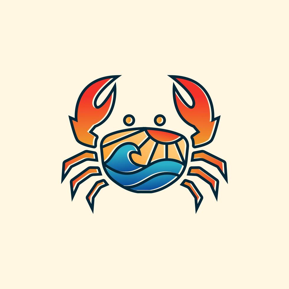 modernes krabben- und strandlogo-illustrationsdesign vektor