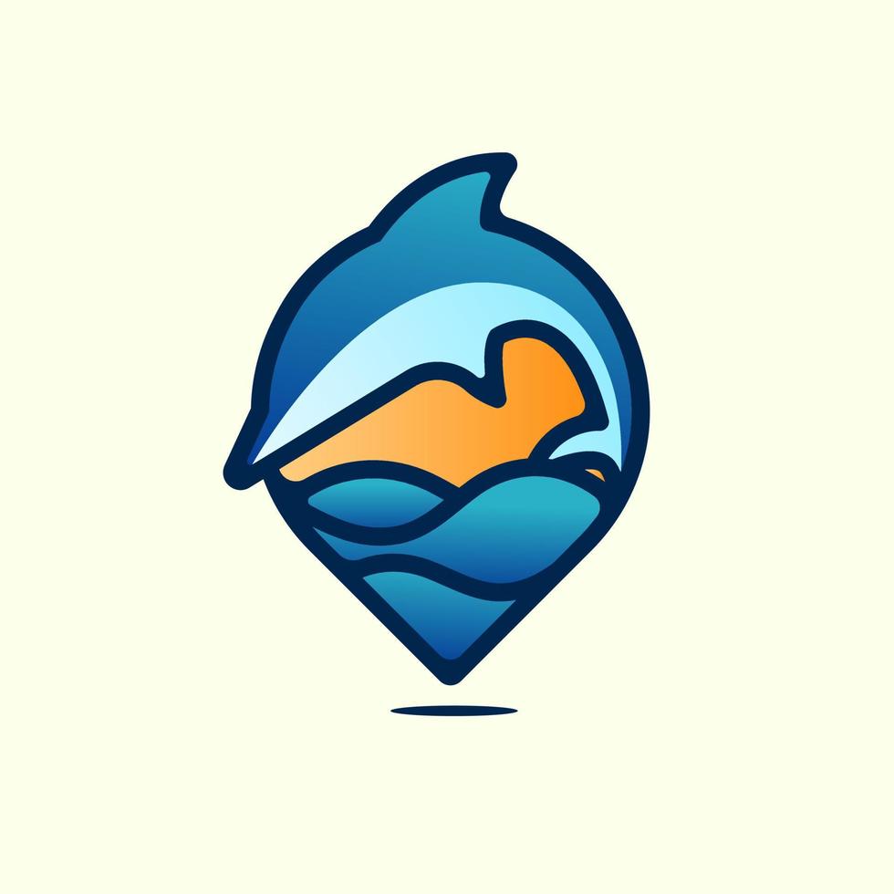 modernes Delphin-Ozean-Pin-Location-Logo-Illustrationsdesign vektor