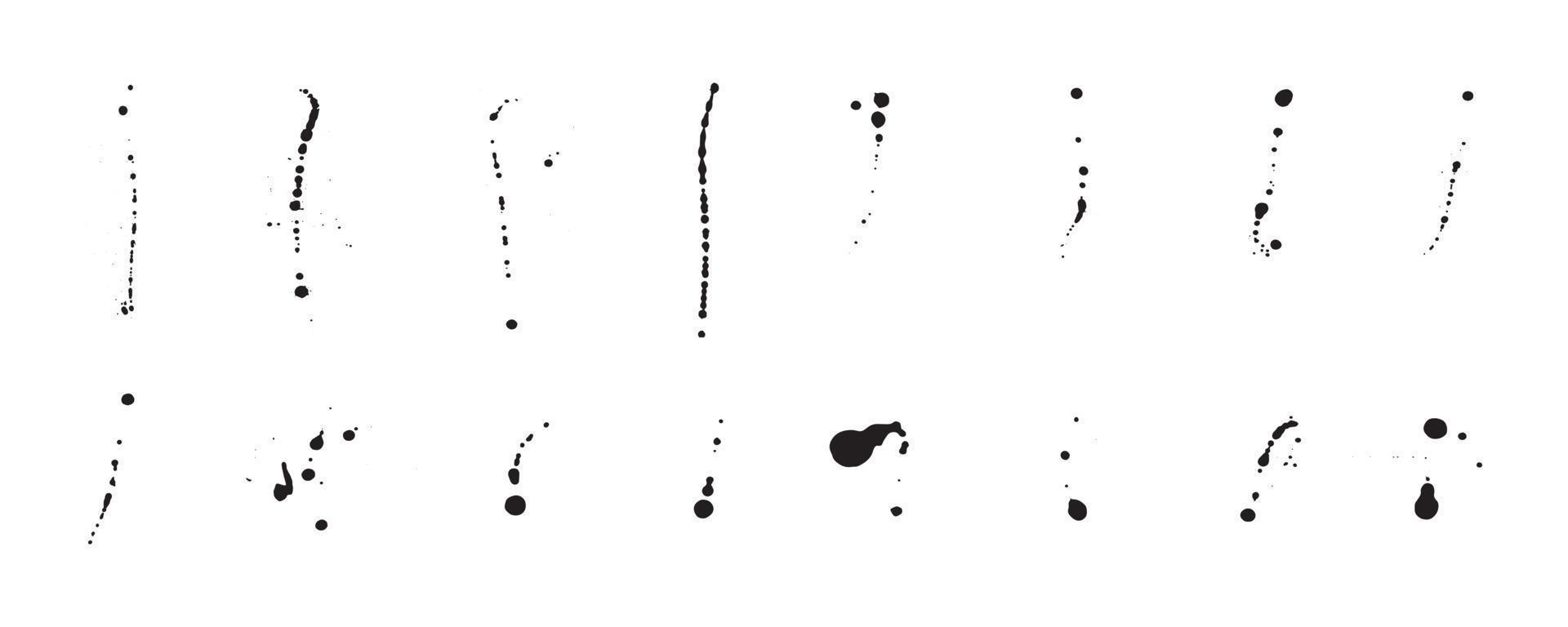 uppsättning av svart bläck stänk för design grafiska element. abstrakt bläck stroke och stänk på vit bakgrund. handritad illustration borste för smutsig konsistens. vektor