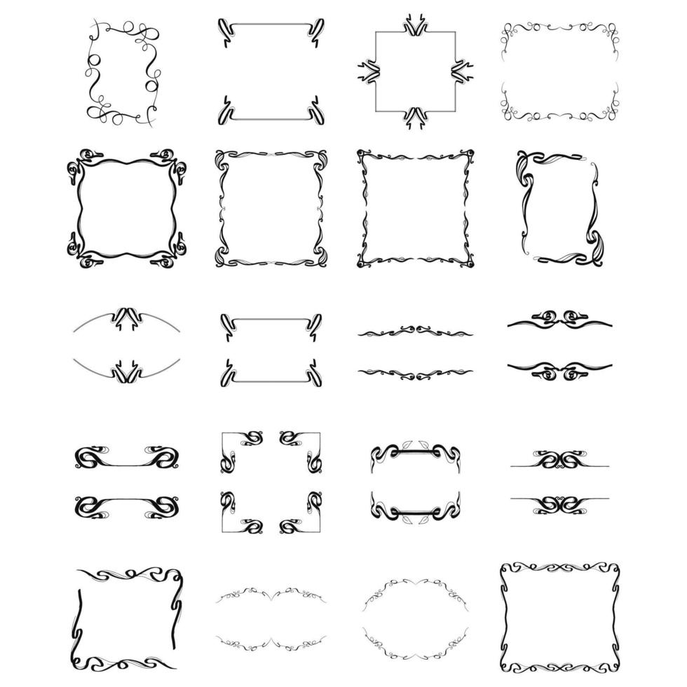 set med virvelkalligrafi ramdesign vintage ram inställd på mönster retro kanter, dekorativ kant, lyxiga gratulationskort, vektorillustration vektor