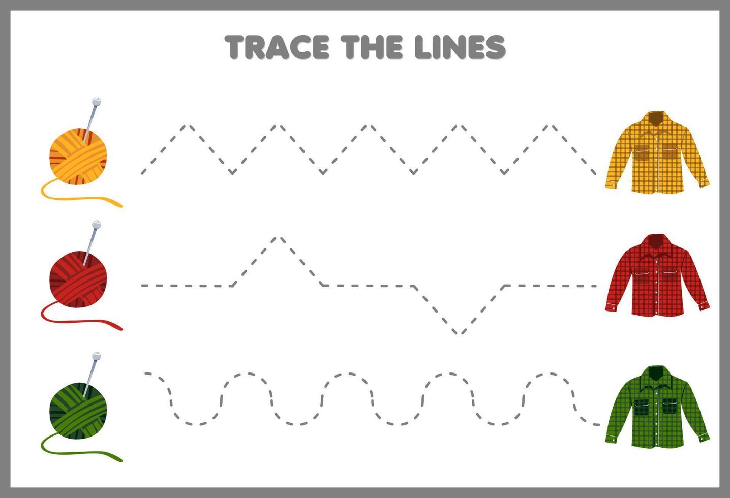 Bildungsspiel für Kinder Handschriftübung Verfolgen Sie die Linien Stricken Sie tragbare Kleidung Flanellformgarn vektor