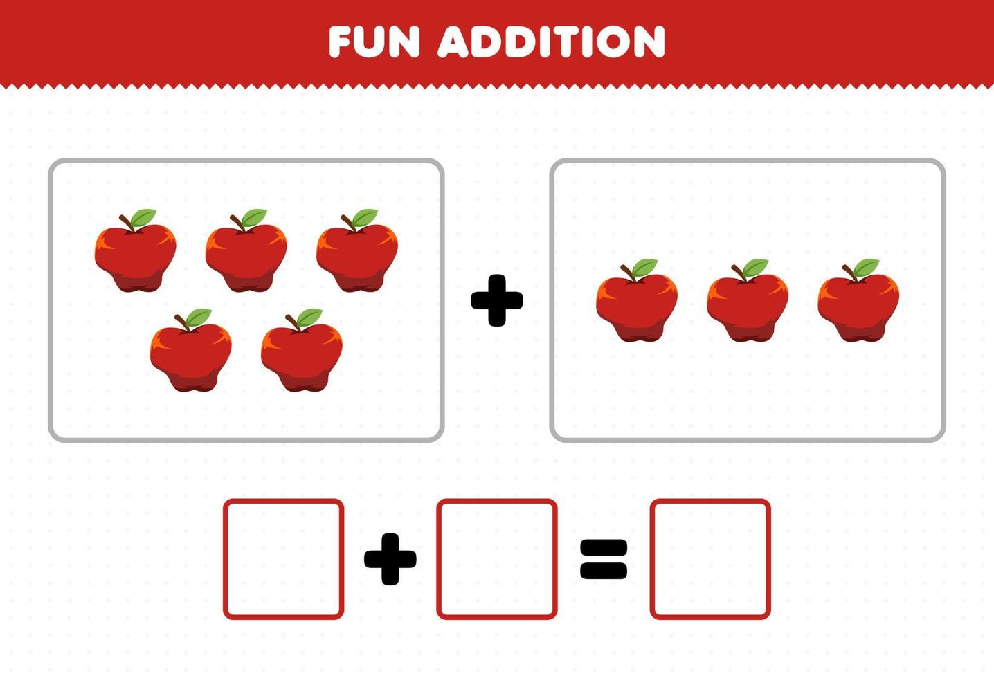 utbildning spel för barn roligt tillägg genom att räkna tecknade frukt äpple bilder kalkylblad vektor