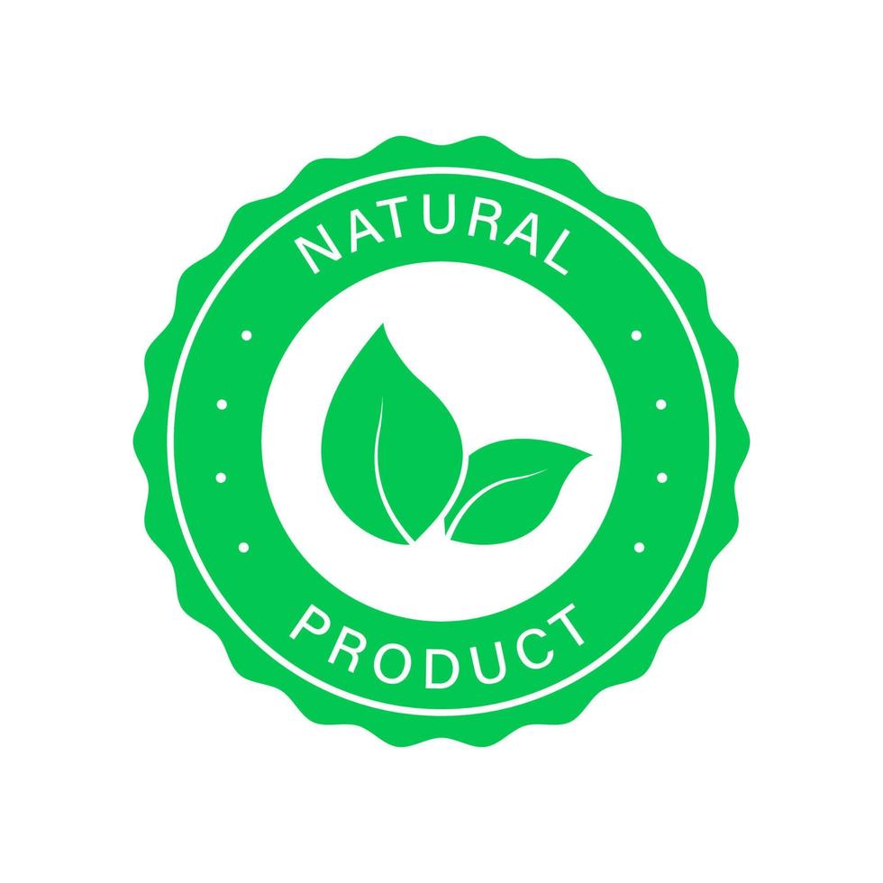 Naturprodukt grüner Stempel. reines Zeichen. Aufkleber aus hochwertigen frischen natürlichen Zutaten. umweltfreundliches Label für gesunde Lebensmittel. naturzertifiziertes Logo. isolierte vektorillustration. vektor