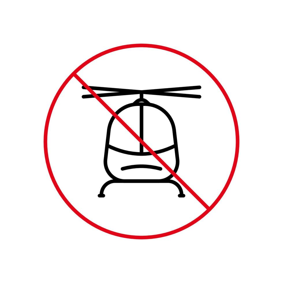 förbjuda helikopter svart linje ikon. copter flygkropp förbjuden kontur piktogram. flyg flygtransport röd stoppsymbol. varning ingen flygskylt. försiktighetshelikopter förbjuden. vektor illustration.