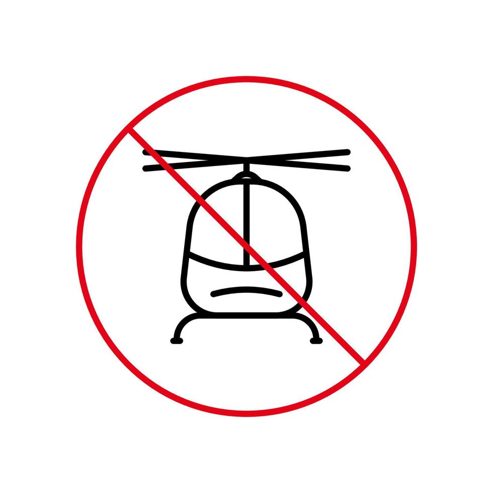 Symbol für schwarze Linie des Helikopters verbieten. Hubschrauberrumpf verbotenes Umrisspiktogramm. Flug Lufttransport rotes Stoppsymbol. Warnung kein Luftfahrtzeichen. Achtung Helikopter verboten. Vektor-Illustration. vektor