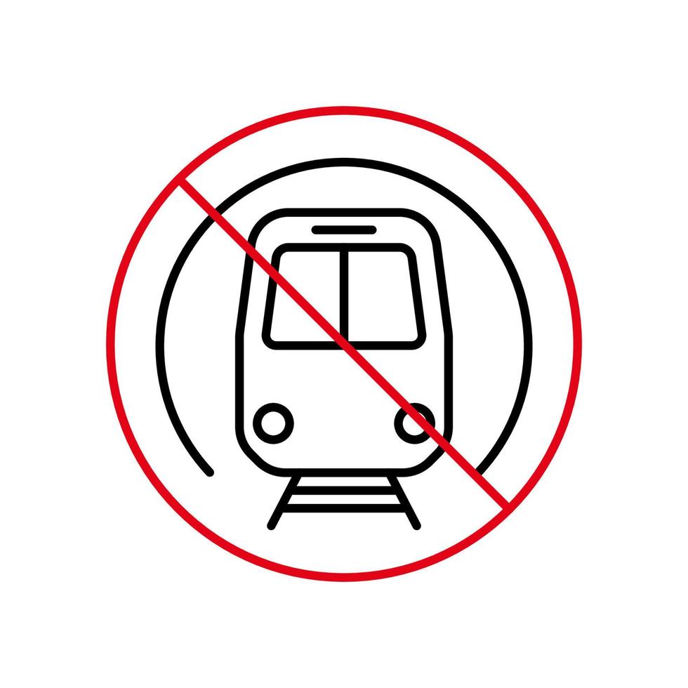 U-Bahn-Verbot schwarze Linie Symbol. öffentliche U-Bahn verbotenes Umrisspiktogramm. u-bahnstation rotes haltekreissymbol. kein bahnverkehrsschild. U-Bahn verboten. isolierte Vektorillustration. vektor