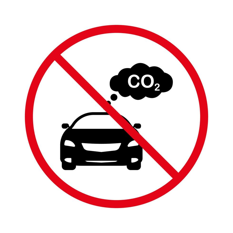 kein Zeichen für zulässige Emissionsverschmutzung. Verbotenes Autoabgas-Co2-Verbot schwarze Silhouettensymbol. fahrzeug rohr rauch rot stopp kreis symbol. Verbotenes Automotor-Gas-Piktogramm. isolierte Vektorillustration. vektor