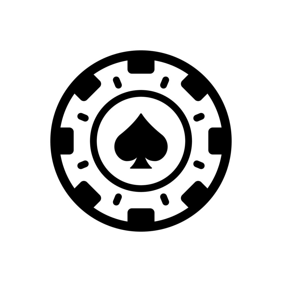 pokermarker glyfikon. chip casino roulette vegas svart siluett piktogram. coin lucky play risk gambling game club flat symbol. pengaspel cirkel-token. isolerade vektor illustration.