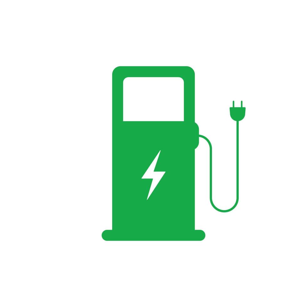 fordon elektrisk laddare station silhuett ikon. ekologiavgift för ev glyph grönt piktogram. elektrostation med kontakt för ekologisk bilikon. miljövänlig laddare. isolerade vektor illustration.