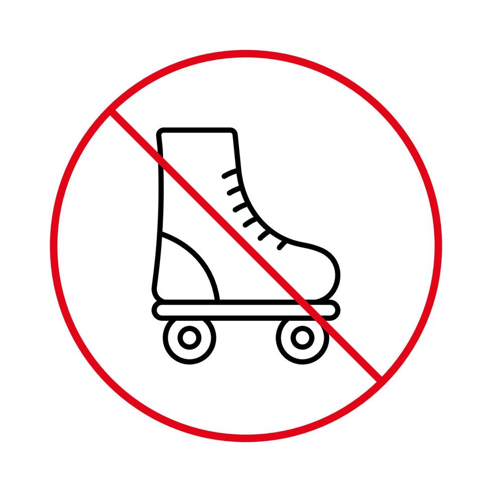 Rollschuh-Symbol mit schwarzer Linie verbieten. Sportschuhe rotes Stoppkreissymbol. Verbotenes Rollschuh-Piktogramm. kein erlaubtes Skating-Schild. Verbotene Rollzone. isolierte Vektorillustration. vektor