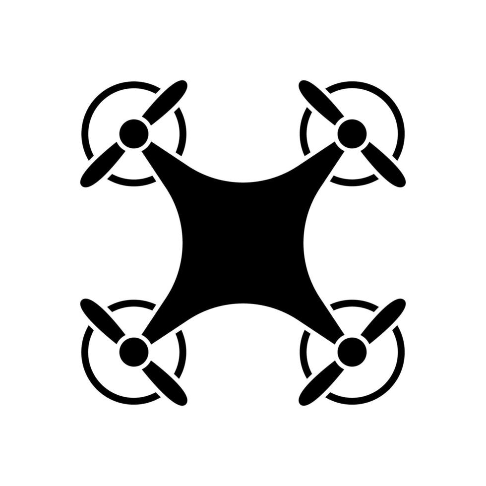 Drohne Antenne schwarze Silhouette Symbol. Quadrocopter auf ferngesteuertem Glyphen-Piktogramm. unbemanntes Militärhubschrauber-Flachsymbol. UAV-Flugzeug-Fotokamerazeichen. Drohnen-Symbol. isolierte Vektorillustration. vektor