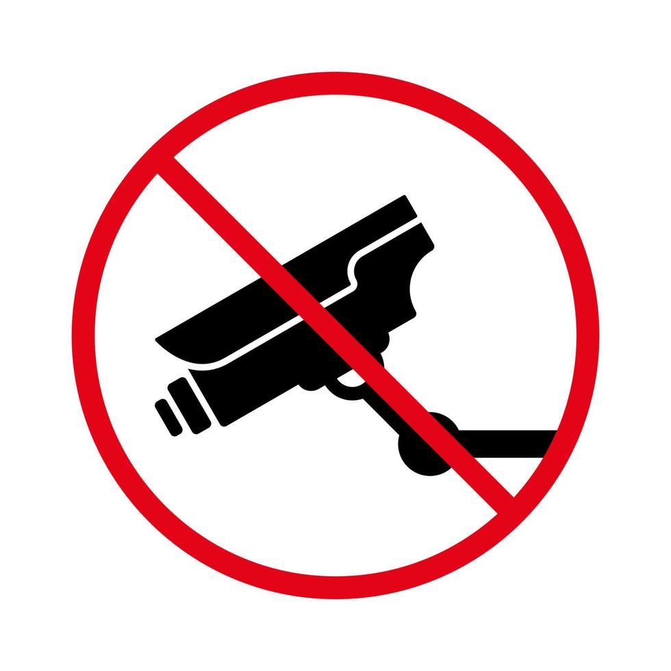 övervakningszon förbjuda. förbjud cctv svart siluett ikon. förbjud piktogram för säkerhetsvideokamera. videoövervakning röd stoppsymbol. skylt för ingen tillåten kontrollutrustning. isolerade vektor illustration.