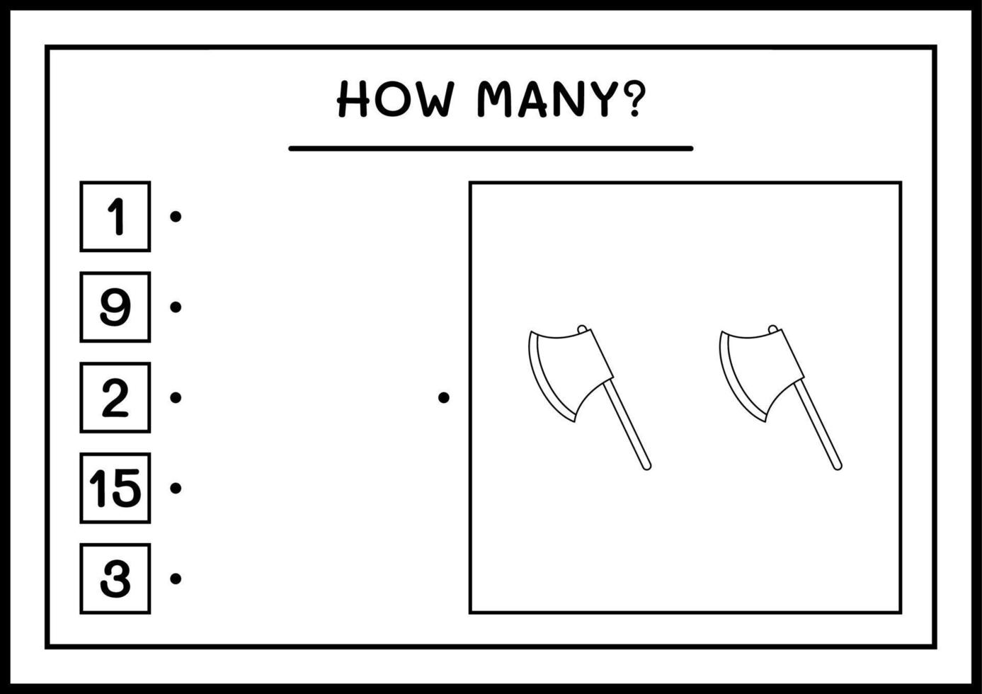 hur många yxa, spel för barn. vektor illustration, utskrivbart kalkylblad