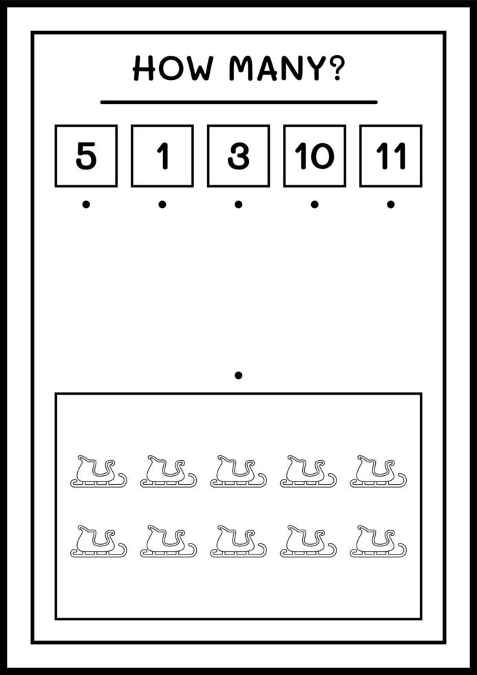 wie viele weihnachtsmann-schlitten, spiel für kinder. Vektorillustration, druckbares Arbeitsblatt vektor