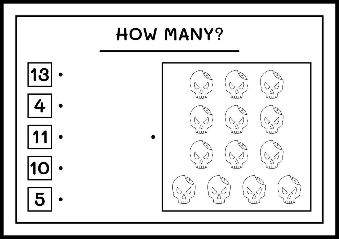 hur många skalle, spel för barn. vektor illustration, utskrivbart kalkylblad