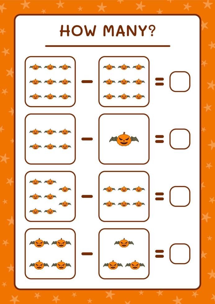 hur många pumpa, spel för barn. vektor illustration, utskrivbart kalkylblad