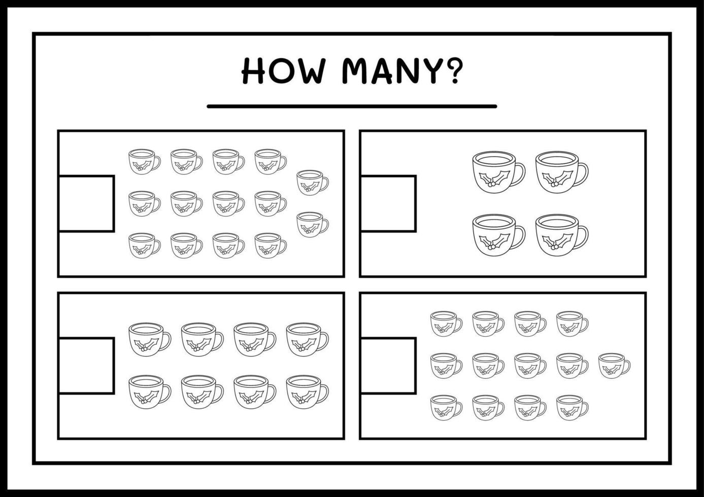 hur många julmuggar, spel för barn. vektor illustration, utskrivbart kalkylblad