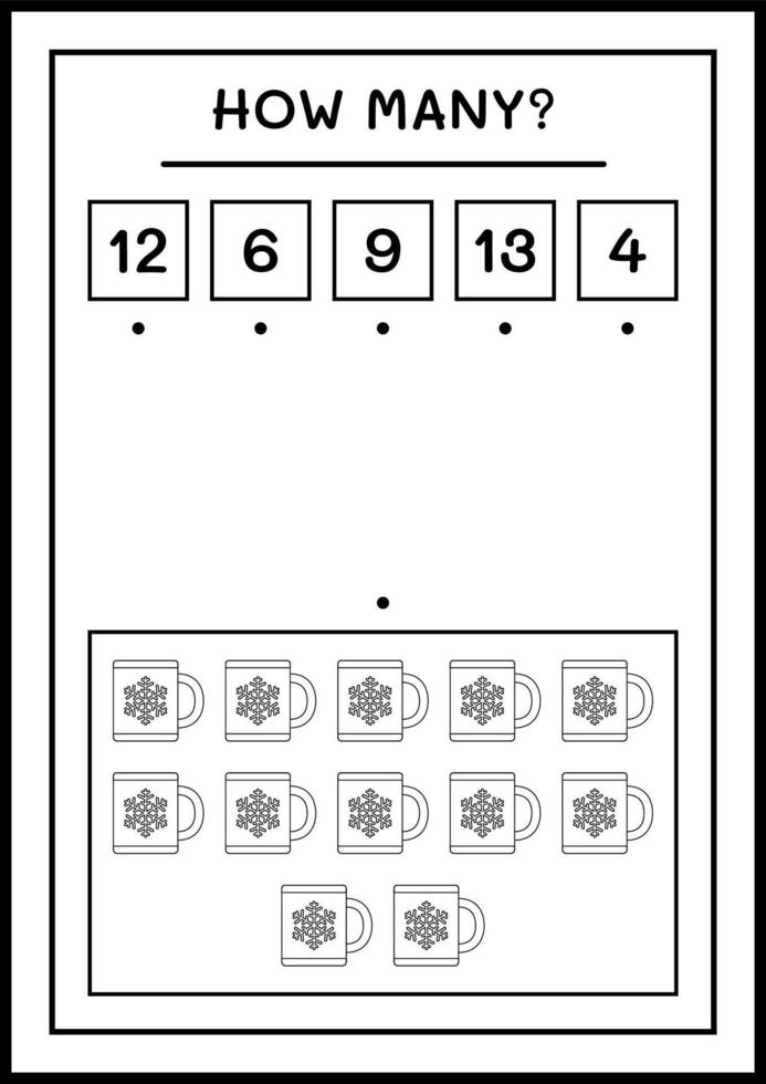 hur många julmuggar, spel för barn. vektor illustration, utskrivbart kalkylblad