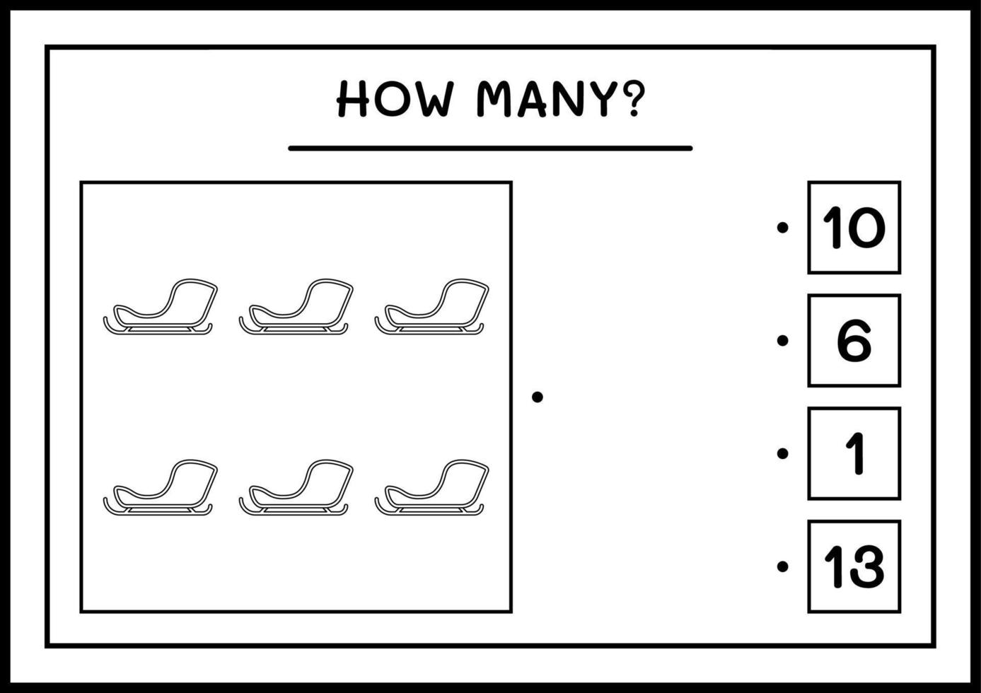 wie viele weihnachtsmann-schlitten, spiel für kinder. Vektorillustration, druckbares Arbeitsblatt vektor