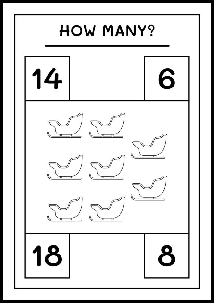 wie viele weihnachtsmann-schlitten, spiel für kinder. Vektorillustration, druckbares Arbeitsblatt vektor