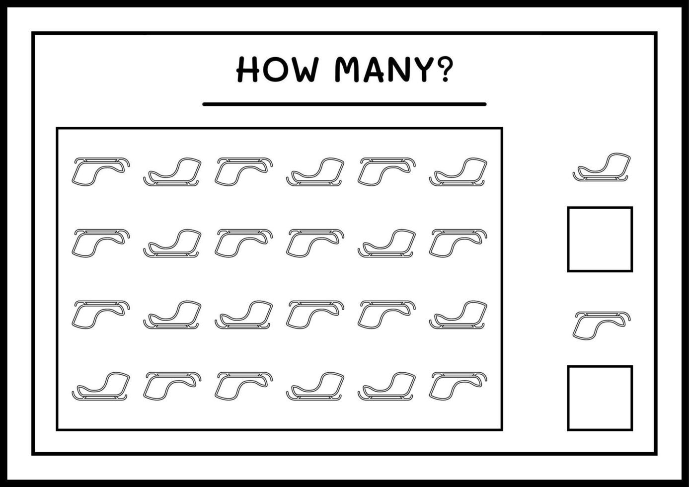 wie viele weihnachtsmann-schlitten, spiel für kinder. Vektorillustration, druckbares Arbeitsblatt vektor