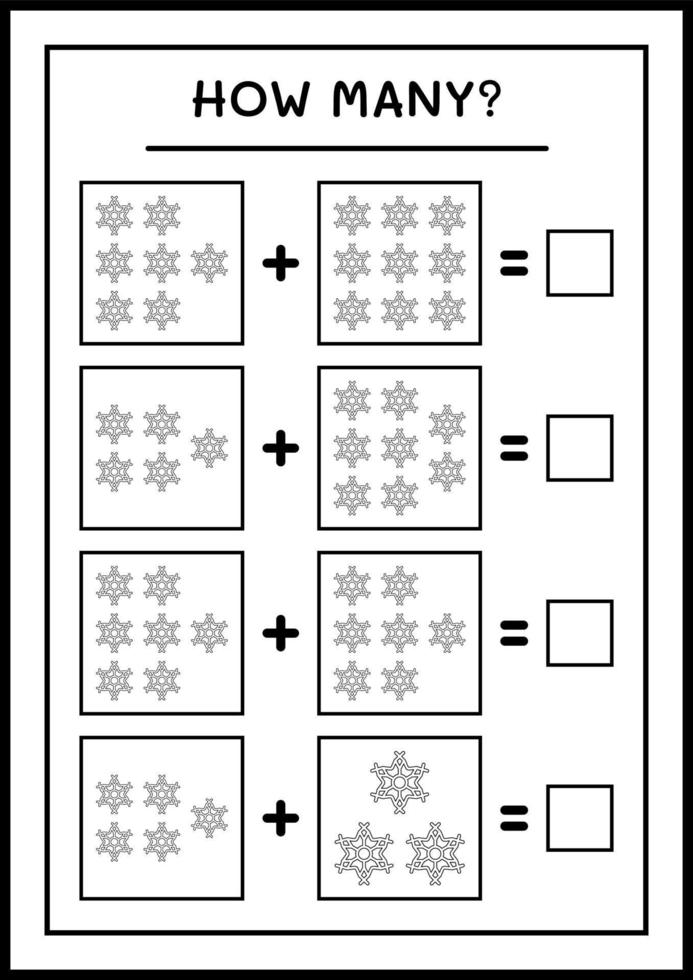 hur många snöflinga, spel för barn. vektor illustration, utskrivbart kalkylblad