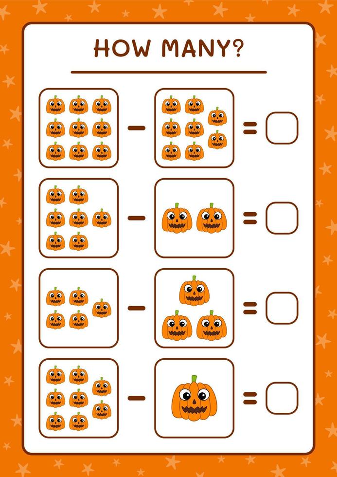 hur många pumpa, spel för barn. vektor illustration, utskrivbart kalkylblad