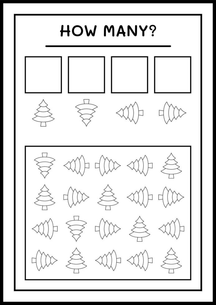 hur många julgran, spel för barn. vektor illustration, utskrivbart kalkylblad