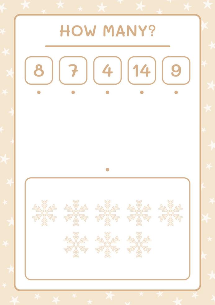 hur många snöflinga, spel för barn. vektor illustration, utskrivbart kalkylblad