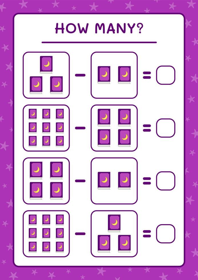 hur många bok, spel för barn. vektor illustration, utskrivbart kalkylblad