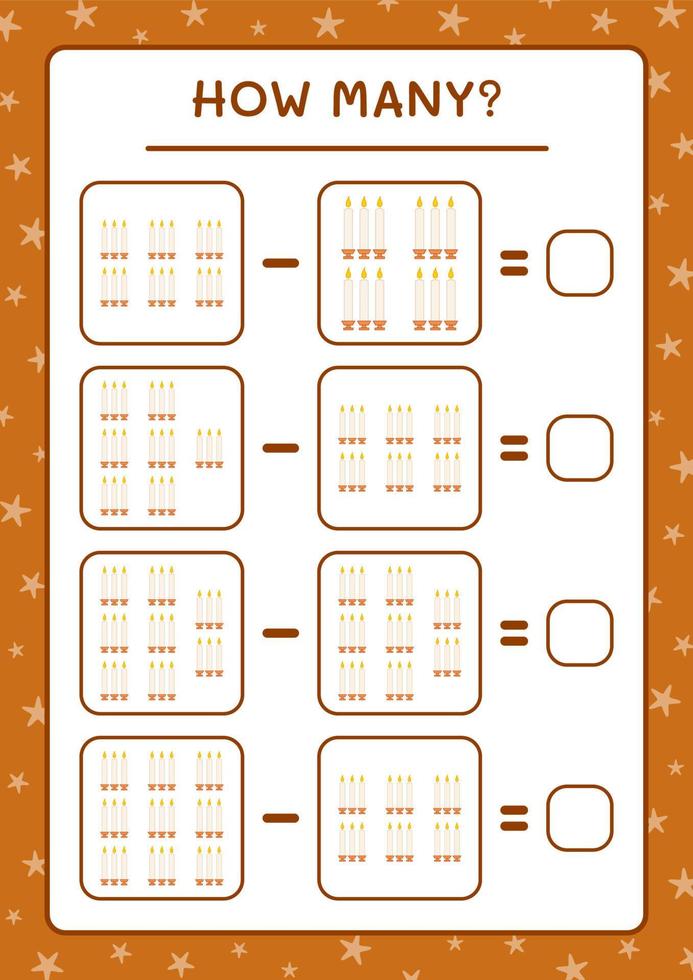 wie viele weihnachtskerzen, spiel für kinder. Vektorillustration, druckbares Arbeitsblatt vektor