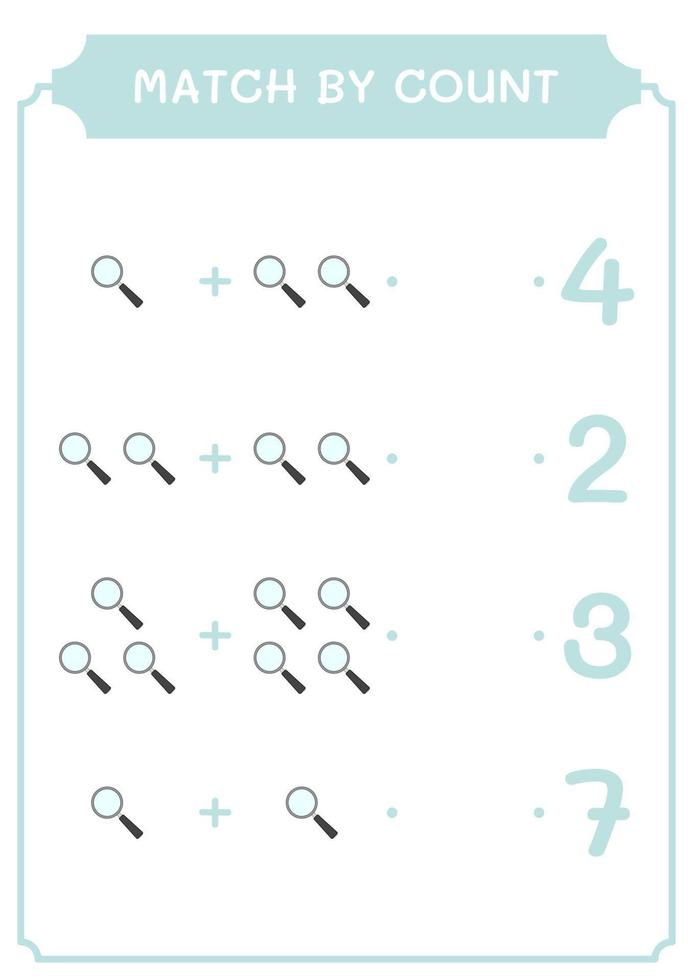 match efter antal förstoringsglas, spel för barn. vektor illustration, utskrivbart kalkylblad