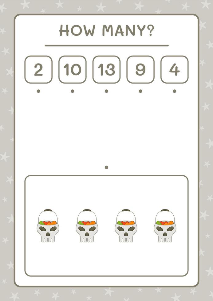 hur många skalle, spel för barn. vektor illustration, utskrivbart kalkylblad