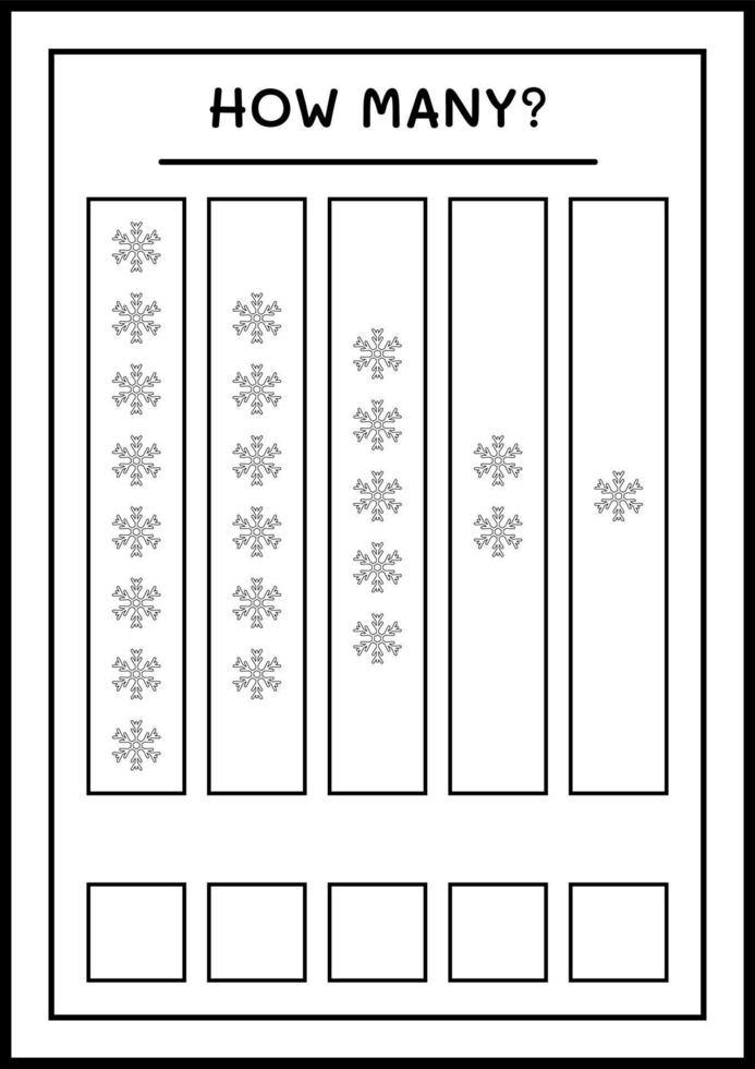 hur många snöflinga, spel för barn. vektor illustration, utskrivbart kalkylblad