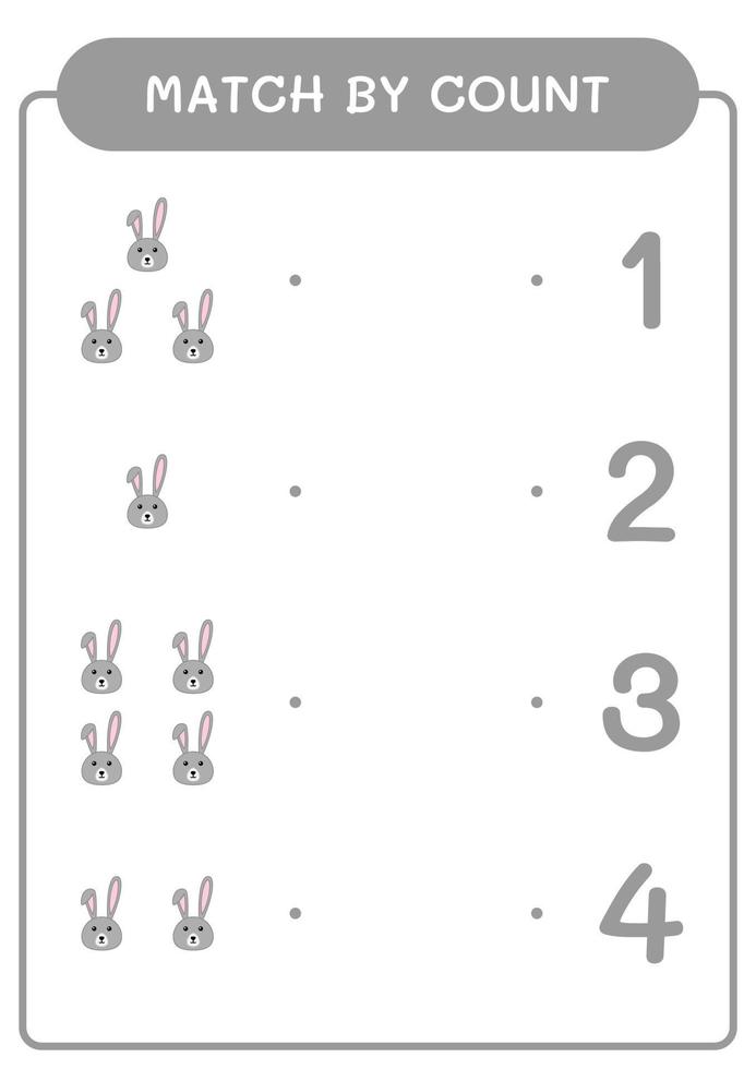 Match durch Zählen von Kaninchen, Spiel für Kinder. Vektorillustration, druckbares Arbeitsblatt vektor